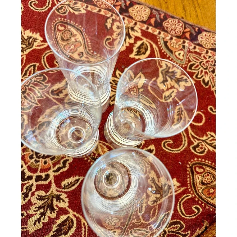 Vintage Krosno Poland Footed Glasses Set – 7.5 Clear Stem Modernist Tumblers‎